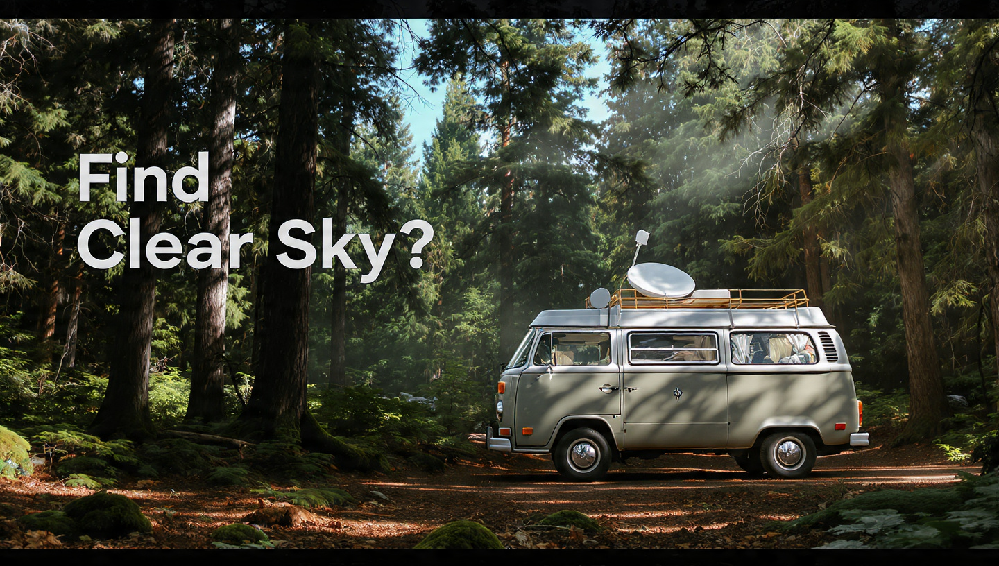 Starlink Mini setup in forest with clear sky gap for strong satellite internet signal