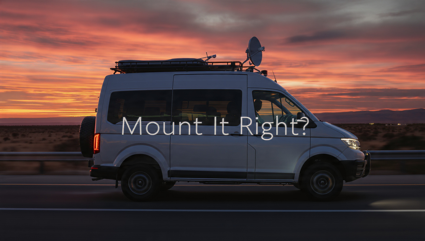 Starlink mounted on roof rack using adapter for secure and aerodynamic installation