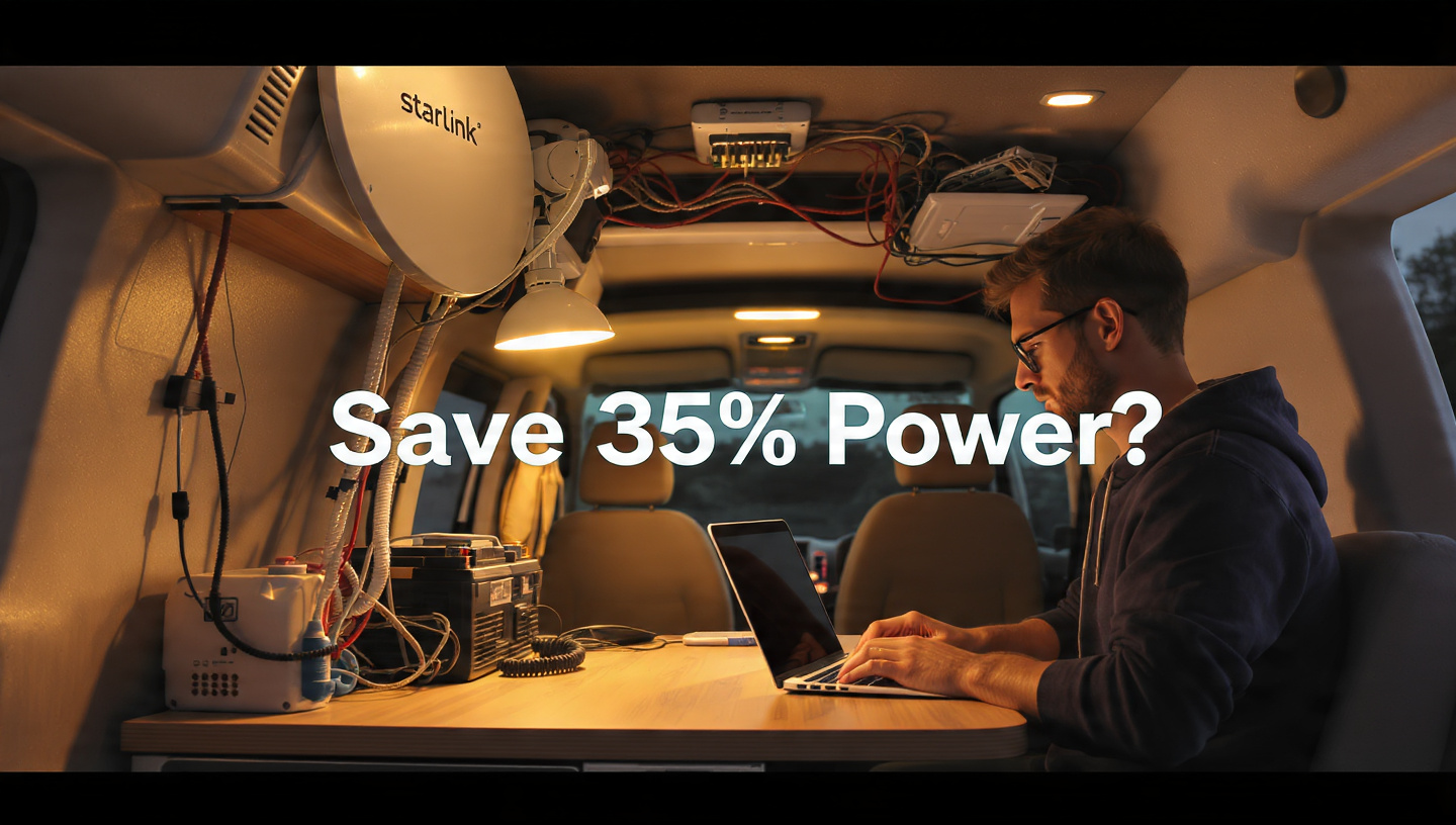 Starlink 12V DC conversion setup reducing battery usage with direct power connection