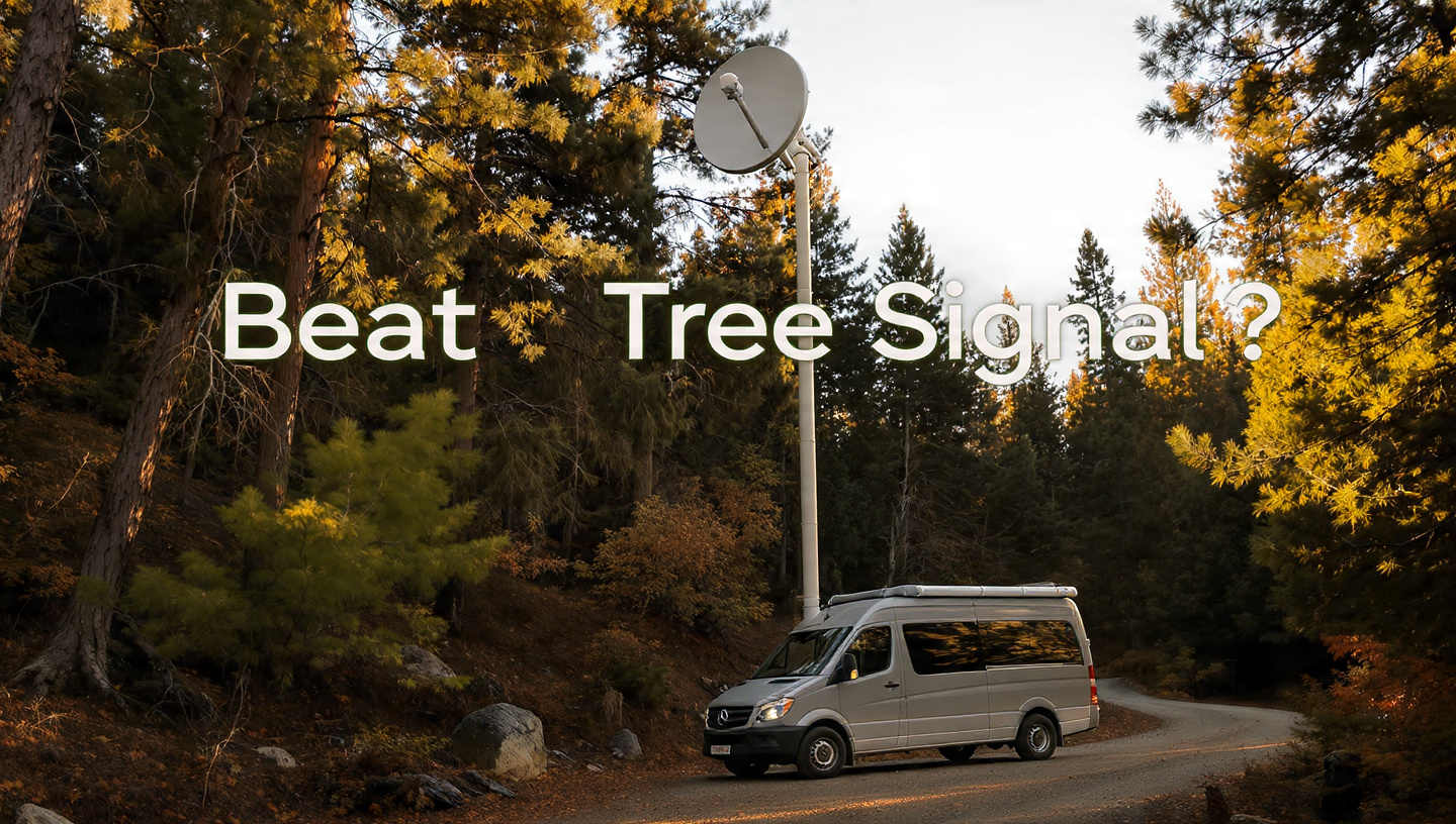 Low cost PVC pole mount raising Starlink dish above trees for clear sky connection
