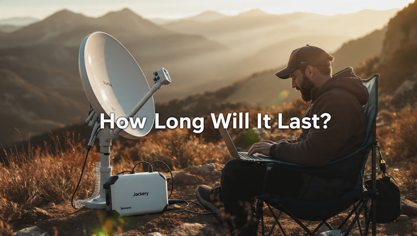 Jackery Explorer 1000 v2 powering Starlink Mini showing real battery runtime performance