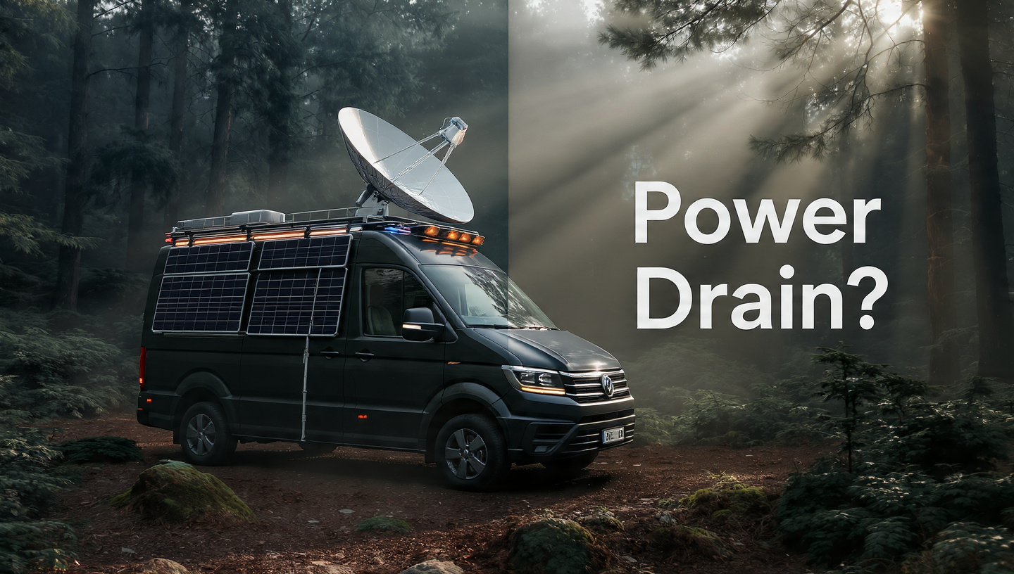 Off grid Starlink setup showing real power usage and battery impact in van life